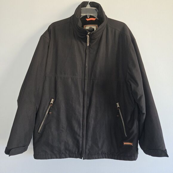 Weatherproof Men's Large Black Coat Zippered Pockets Hideable Hood 5 Pockets - Picture 1 of 14